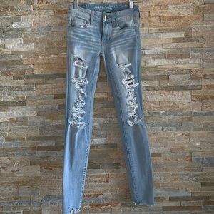 American Eagle Light Blue Ripped Skinny Jeans